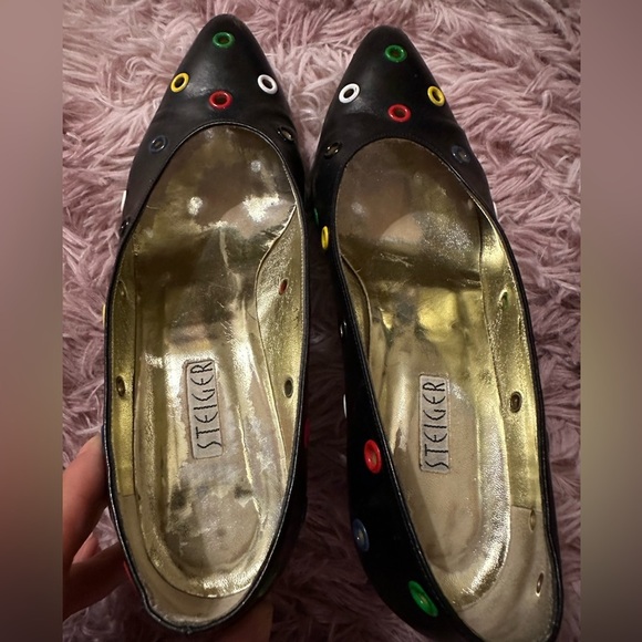 Women’s Walter Steiger Black Linen Pumps with Colorful Eyelets Size 7 - Picture 4 of 10